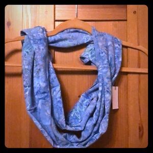 Watercolor blue scarf with iridescent flowers